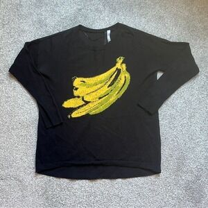 Kensie‎ Sweater Bananas Graphic Front, Shear Black Button Up Back, Women's XS